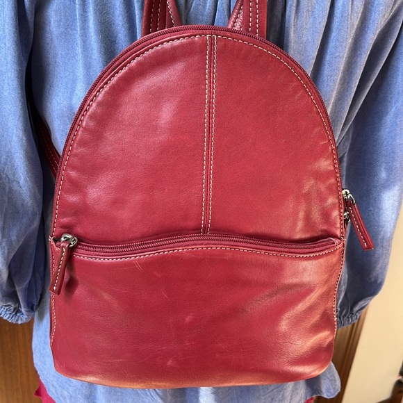 Tignanello  Backpack Mini  bag  genuine leather  Red wear as sling back  10” EUC - Picture 3 of 17